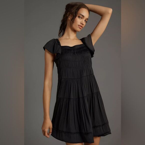 Anthropologie Flutter-Sleeve Square-Neck Mini Dress Size large - Picture 5 of 5